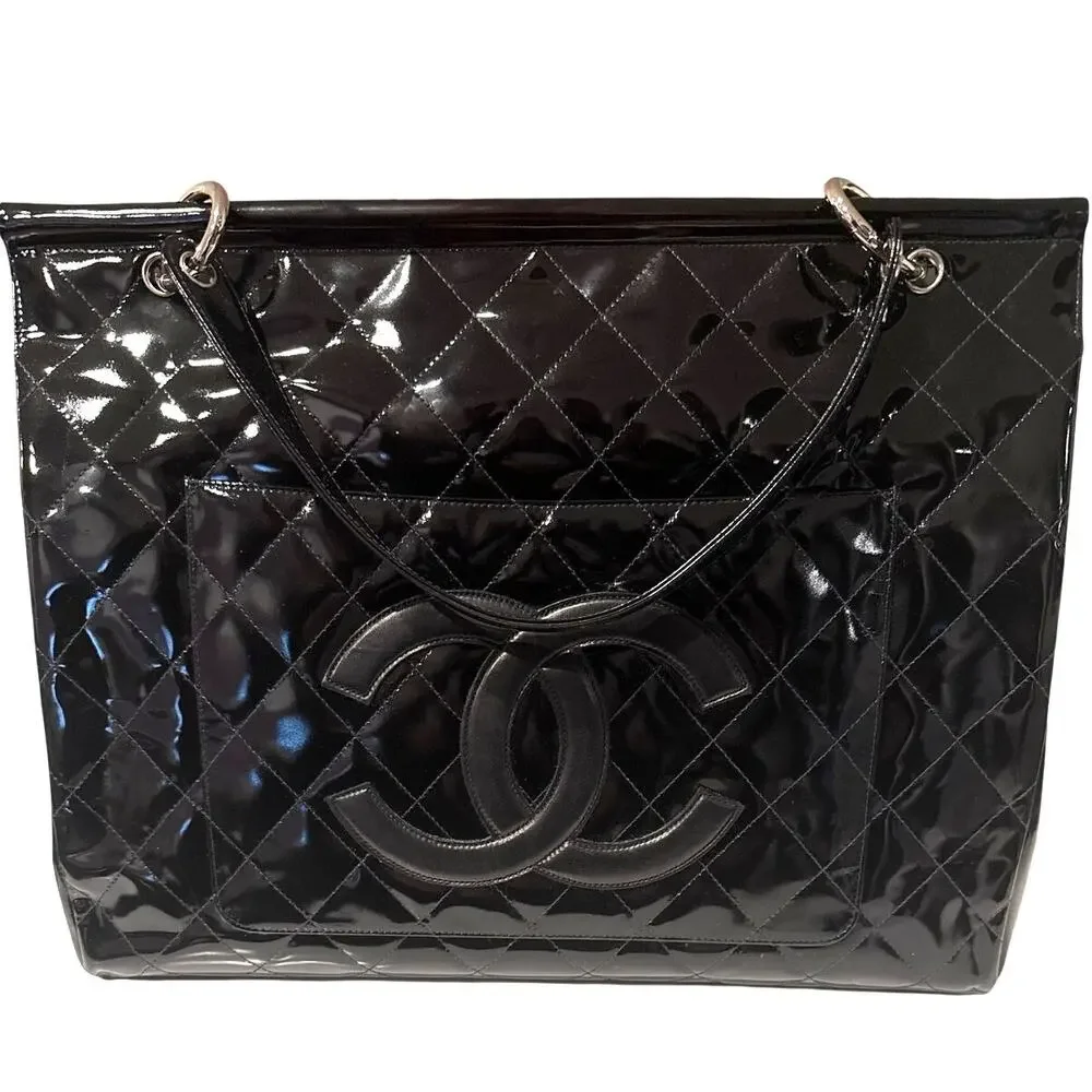 1996 Vintage Chanel Quilted Patent Leather Shopping Tote
